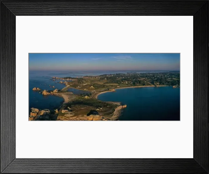 Framed Print : aerial view on the plougrescant chasm on the coast of armor in brittany Framed Print : aerial view on the plougrescant chasm on the coast of armor in brittany
