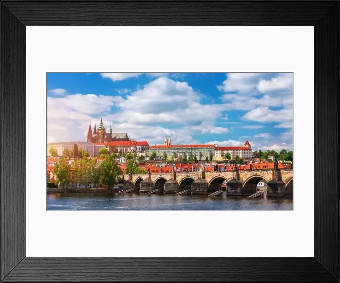 Framed Print : Prague scenic spring view of the Prague Old Town pier architecture Charles Bridge over Vltava river in Prague Framed Print : Prague scenic spring view of the Prague Old Town pier architecture Charles Bridge over Vltava river in Prague