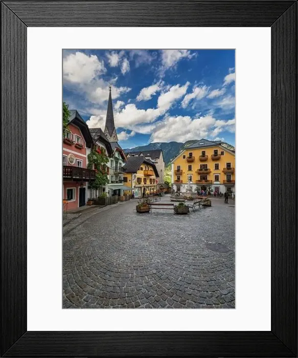 Framed Print : View of famous Hallstatt mountain village in the Austrian Alps at beautiful light in summer Framed Print : View of famous Hallstatt mountain village in the Austrian Alps at beautiful light in summer