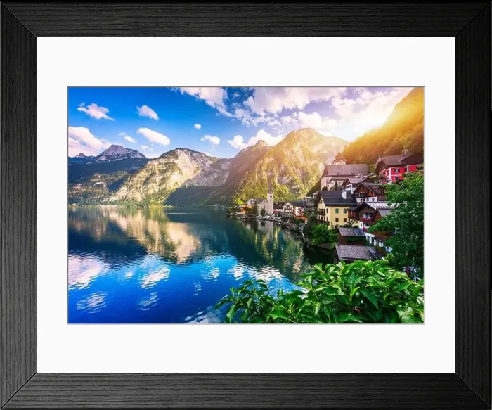 Framed Print : View of famous Hallstatt mountain village in the Austrian Alps at beautiful light in summer Framed Print : View of famous Hallstatt mountain village in the Austrian Alps at beautiful light in summer
