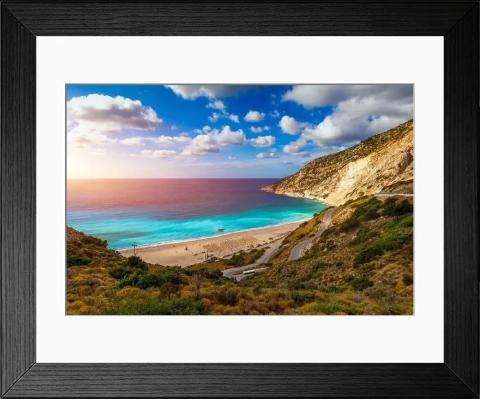 Framed Print : Famous Myrtos beach from overlook Framed Print : Famous Myrtos beach from overlook