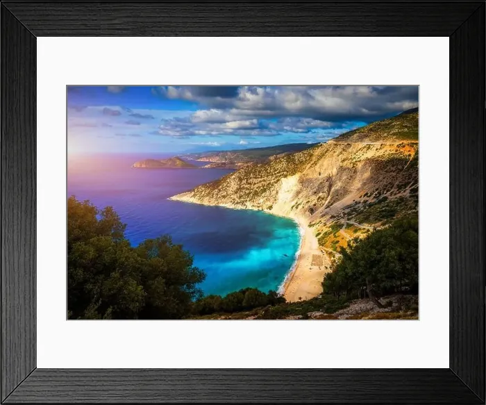 Framed Print : Famous Myrtos beach from overlook Framed Print : Famous Myrtos beach from overlook