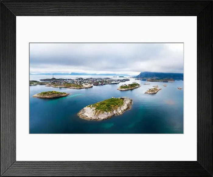 Framed Print : Aerial view of Henningsvaer fishing village on Lofoten islands in Norway Framed Print : Aerial view of Henningsvaer fishing village on Lofoten islands in Norway
