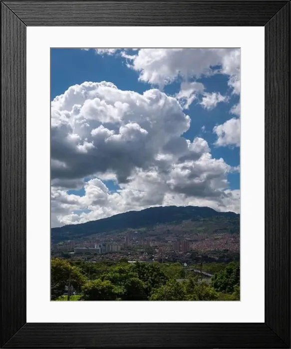 Framed Print : Aerial View of the City of Medellin Surrounded by Mountains, many Buildings, Houses, Trees in a Beautiful Landscape Framed Print : Aerial View of the City of Medellin Surrounded by Mountains, many Buildings, Houses, Trees in a Beautiful Landscape