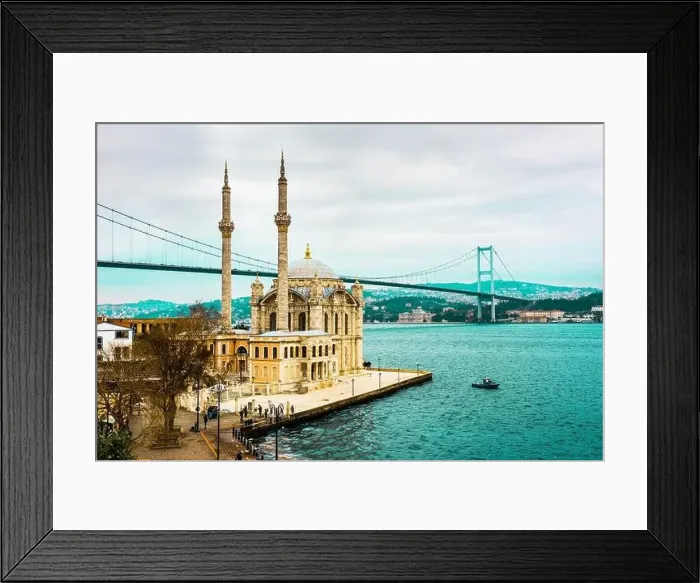 Framed Print : ORTAKOY, ISTANBUL, TURKEY. Ortakoy Mosque and Bosphorus Bridge (15th July Martyrs Bridge). Aerial view of Istanbul Framed Print : ORTAKOY, ISTANBUL, TURKEY. Ortakoy Mosque and Bosphorus Bridge (15th July Martyrs Bridge). Aerial view of Istanbul