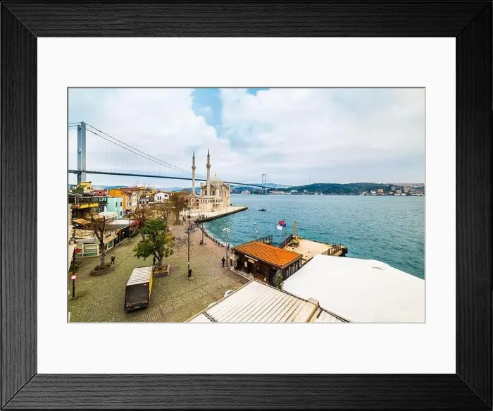 Framed Print : ORTAKOY, ISTANBUL, TURKEY. Ortakoy Mosque and Bosphorus Bridge (15th July Martyrs Bridge). Aerial view of Istanbul Framed Print : ORTAKOY, ISTANBUL, TURKEY. Ortakoy Mosque and Bosphorus Bridge (15th July Martyrs Bridge). Aerial view of Istanbul