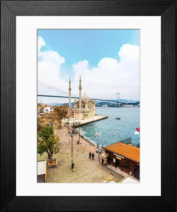 Framed Print : ORTAKOY, ISTANBUL, TURKEY. Ortakoy Mosque and Bosphorus Bridge (15th July Martyrs Bridge). Aerial view of Istanbul Framed Print : ORTAKOY, ISTANBUL, TURKEY. Ortakoy Mosque and Bosphorus Bridge (15th July Martyrs Bridge). Aerial view of Istanbul