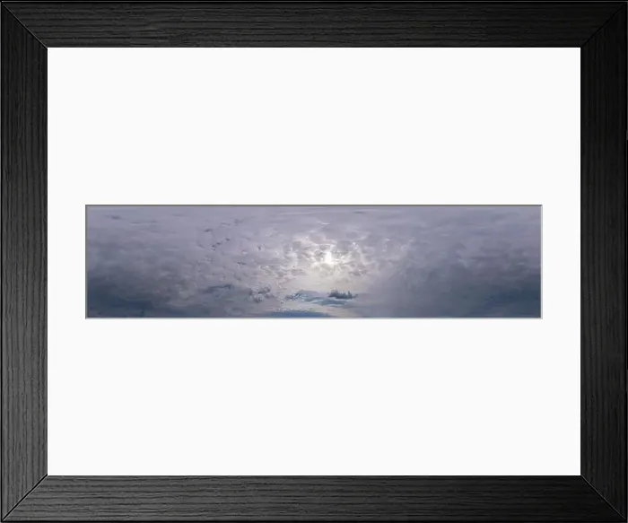 Framed Print : Sky panorama on overcast rainy day with Nimbostratus clouds in seamless spherical equirectangular format Framed Print : Sky panorama on overcast rainy day with Nimbostratus clouds in seamless spherical equirectangular format