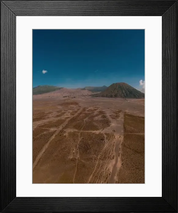 Framed Print : Cinematic shot view of beautiful Mount Bromo volcano with desert in East Java