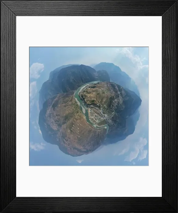 Framed Print : Little planet image of nujiang river landscape