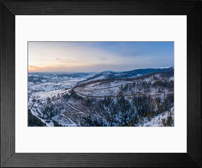 Framed Print : Aerial view of beautiful winter mountain slopes Framed Print : Aerial view of beautiful winter mountain slopes