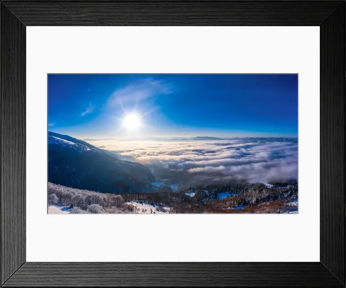 Framed Print : Picturesque winter panorama of snowy mountain hills Framed Print : Picturesque winter panorama of snowy mountain hills