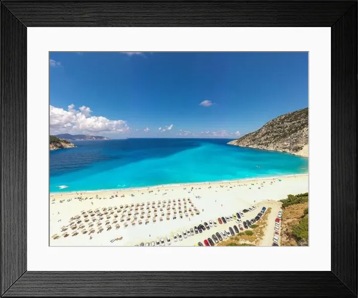 Framed Print : Aerial photo of paradise exotic sea at Myrtos beach in Kefalonia island Greece Framed Print : Aerial photo of paradise exotic sea at Myrtos beach in Kefalonia island Greece