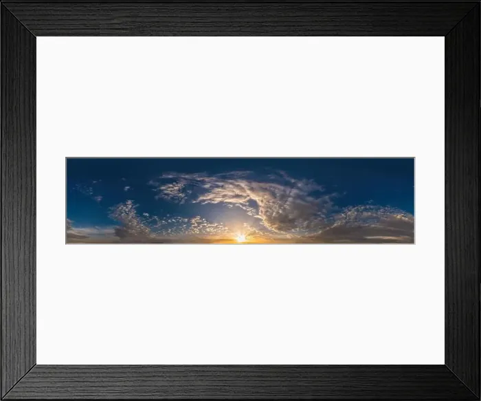 Framed Print : Dark blue sunset sky pano with Cumulus clouds Framed Print : Dark blue sunset sky pano with Cumulus clouds