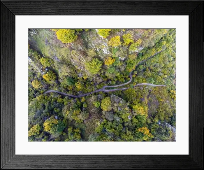 Framed Print : Aerial view forest in autumn on the path of Las Foces del Raigosu in the Asturian council of Laviana, Spain Framed Print : Aerial view forest in autumn on the path of Las Foces del Raigosu in the Asturian council of Laviana, Spain