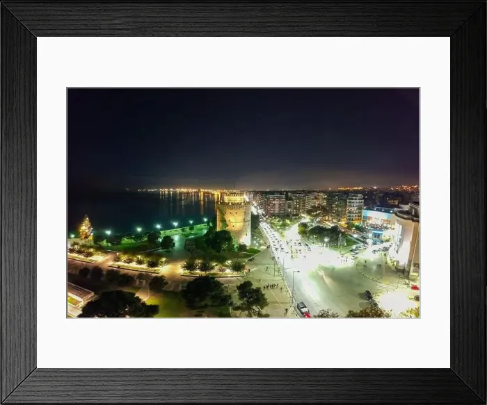 Framed Print : Aerial drone night view of illuminated downtown area of famous city of Thessaloniki or Salonica, Macedonia, Greece Framed Print : Aerial drone night view of illuminated downtown area of famous city of Thessaloniki or Salonica, Macedonia, Greece