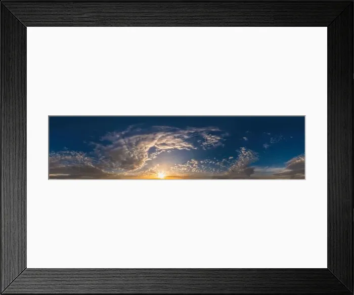 Framed Print : Golden sunset sky pano with Cumulus clouds Framed Print : Golden sunset sky pano with Cumulus clouds
