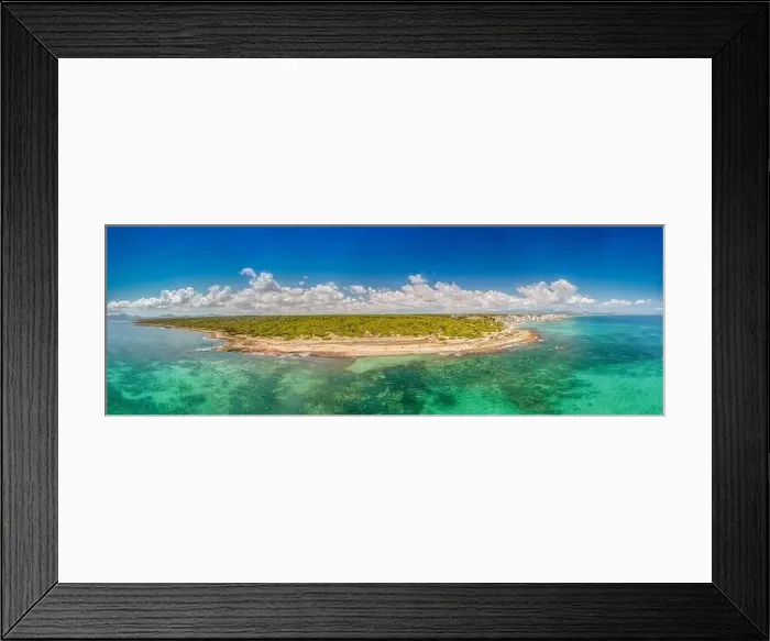 Framed Print : Wide panoramic aerial drone photo taken on the beautiful island of Majorca Mallorca in Spain showing the beach Framed Print : Wide panoramic aerial drone photo taken on the beautiful island of Majorca Mallorca in Spain showing the beach