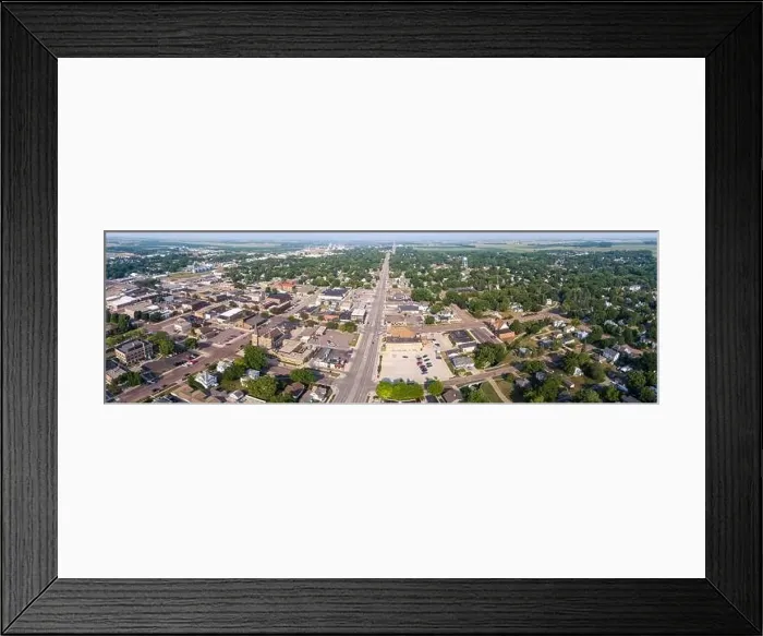 Framed Print : High aerial panorama of the small farming community of Madison, South Dakota Framed Print : High aerial panorama of the small farming community of Madison, South Dakota