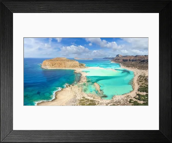 Framed Print : Amazing aerial view of Balos lagoon beach and Gramvousa island on Crete, Greece Framed Print : Amazing aerial view of Balos lagoon beach and Gramvousa island on Crete, Greece