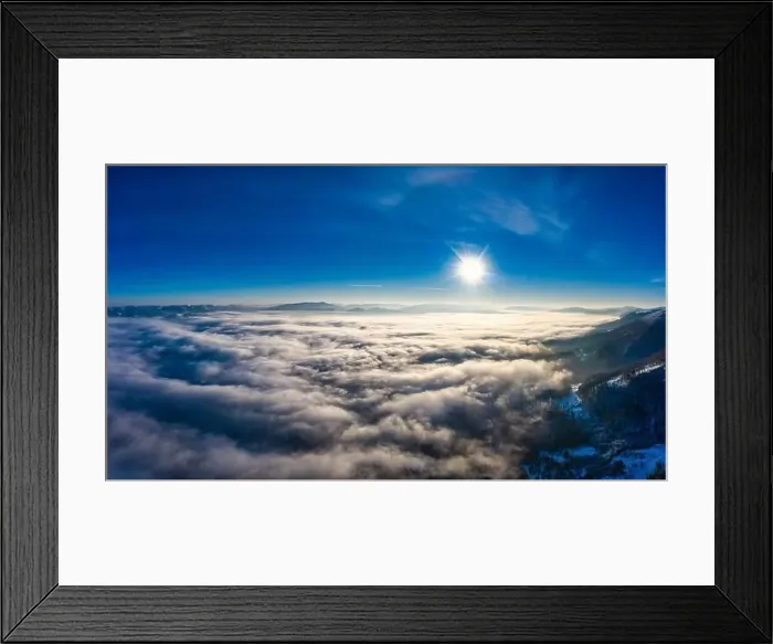 Framed Print : Autumn flight through blue sky in Carpatian autumn mountains aerial panoramic drone shot Framed Print : Autumn flight through blue sky in Carpatian autumn mountains aerial panoramic drone shot
