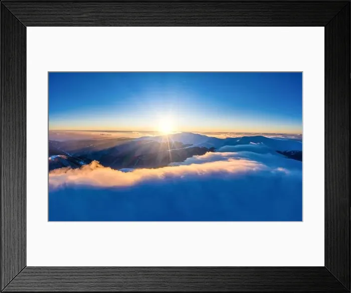 Framed Print : Autumn flight through blue sky in Carpatian autumn mountains aerial panoramic drone shot Framed Print : Autumn flight through blue sky in Carpatian autumn mountains aerial panoramic drone shot
