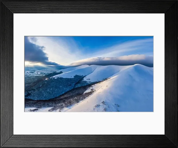 Framed Print : Magical winter panorama of beautiful snowy slopes Framed Print : Magical winter panorama of beautiful snowy slopes