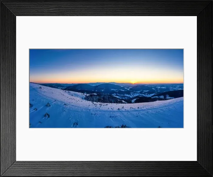 Framed Print : Picturesque winter panorama of snowy mountain hills Framed Print : Picturesque winter panorama of snowy mountain hills