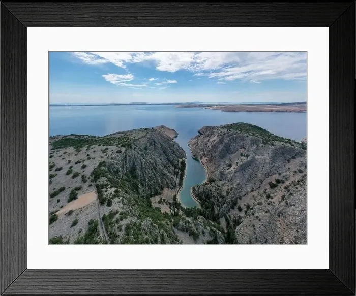 Framed Print : Zavratnica in Croatia. It is a 900 m long narrow inlet located at the foot of the mighty Velebit Mountains Framed Print : Zavratnica in Croatia. It is a 900 m long narrow inlet located at the foot of the mighty Velebit Mountains