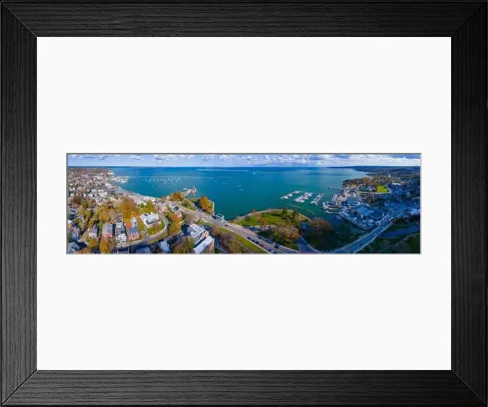 Framed Print : Plymouth Bay and Plymouth Village Historic District panoramic aerial view Framed Print : Plymouth Bay and Plymouth Village Historic District panoramic aerial view