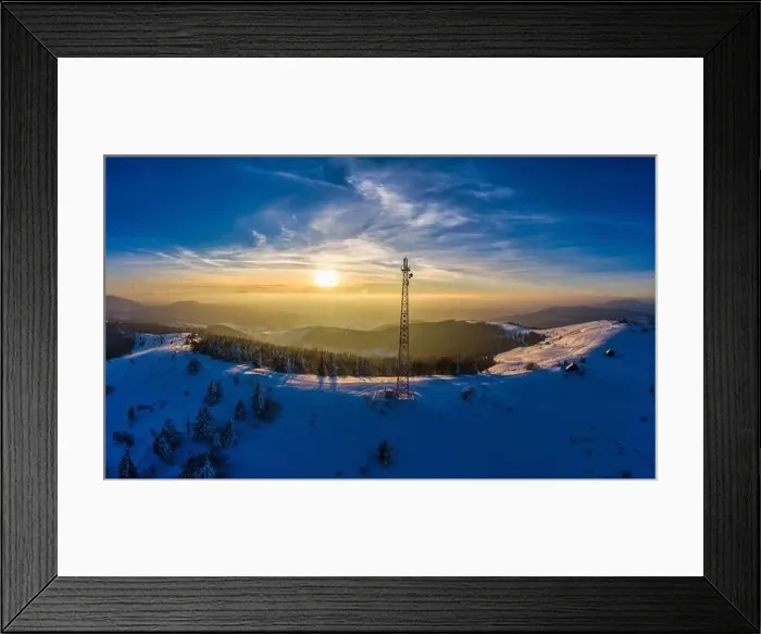 Framed Print : Beautiful winter nature aerial sunset in the Carpathian Mountains, Evening beauty inspiration landscape background Framed Print : Beautiful winter nature aerial sunset in the Carpathian Mountains, Evening beauty inspiration landscape background