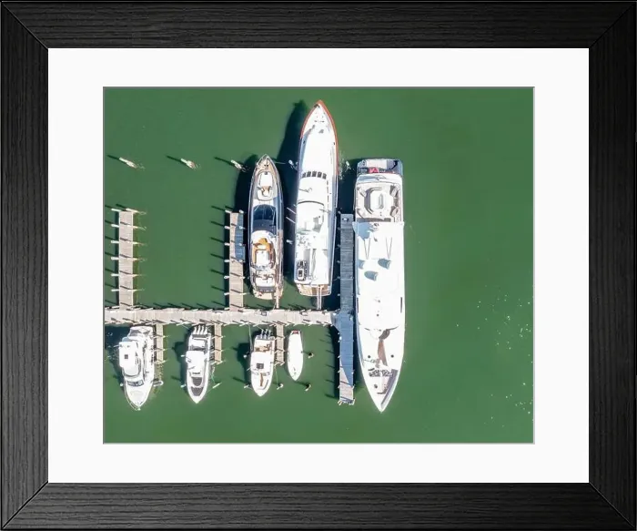 Framed Print : aerial view of boats in slips at a marina Framed Print : aerial view of boats in slips at a marina