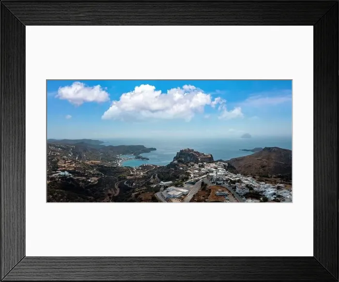 Framed Print : Kythira island, Greece. Aerial drone view of Kythera Chora and castle and Kapsali twin bay coast Framed Print : Kythira island, Greece. Aerial drone view of Kythera Chora and castle and Kapsali twin bay coast