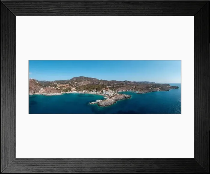Framed Print : Kythera Kapsali, Greece. Kythira Greek island aerial drone panorama of twin bay coast Framed Print : Kythera Kapsali, Greece. Kythira Greek island aerial drone panorama of twin bay coast