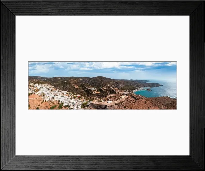 Framed Print : Kythira island, Greece. Aerial drone panorama of Kythera Chora and castle and Kapsali twin bay coast Framed Print : Kythira island, Greece. Aerial drone panorama of Kythera Chora and castle and Kapsali twin bay coast