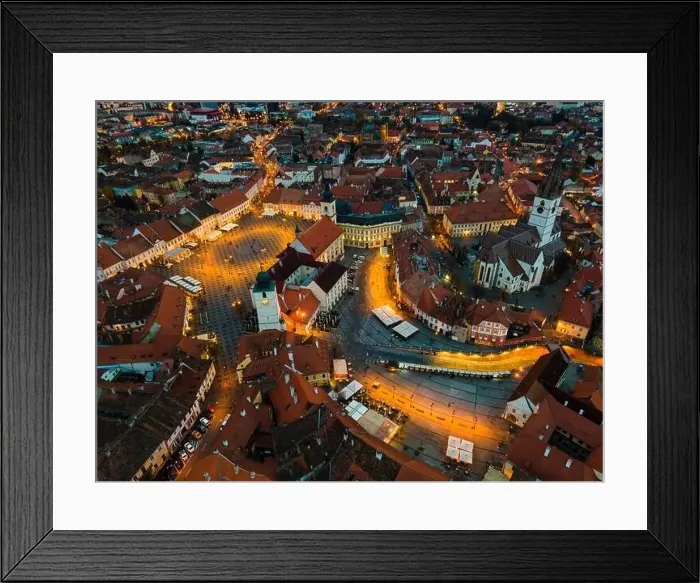 Framed Print : Birds eye view over historic city center of Sibiu Framed Print : Birds eye view over historic city center of Sibiu