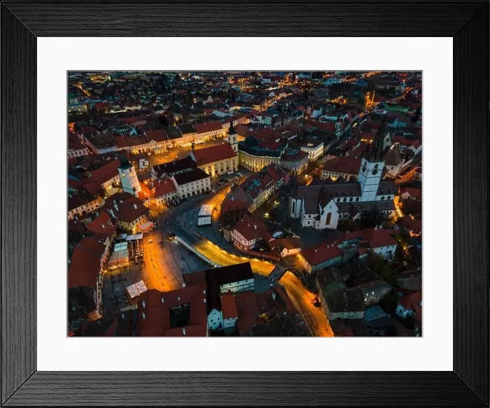 Framed Print : Birds eye view over historic city center of Sibiu Framed Print : Birds eye view over historic city center of Sibiu