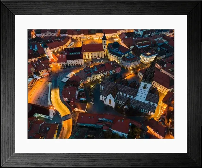 Framed Print : Birds eye view over historic city center of Sibiu Framed Print : Birds eye view over historic city center of Sibiu