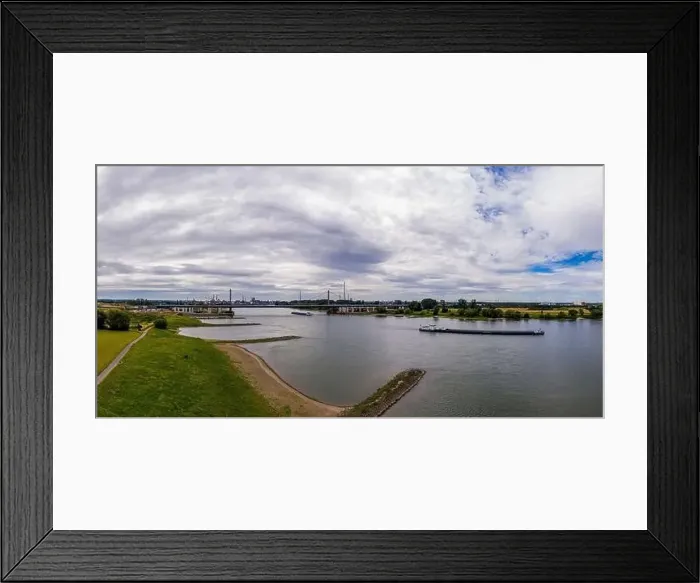 Framed Print : Panoramic view of the Rhine motorway bridge near Leverkusen, Germany. Drone photography Framed Print : Panoramic view of the Rhine motorway bridge near Leverkusen, Germany. Drone photography