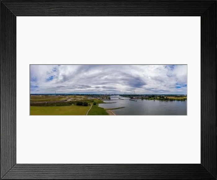 Framed Print : Panoramic view of the Rhine motorway bridge near Leverkusen, Germany. Drone photography Framed Print : Panoramic view of the Rhine motorway bridge near Leverkusen, Germany. Drone photography