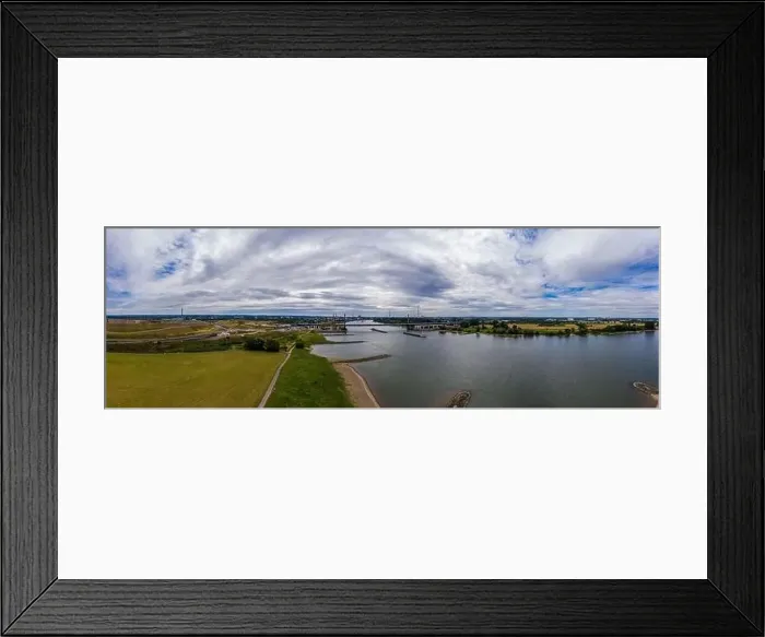 Framed Print : Panoramic view of the Rhine motorway bridge near Leverkusen, Germany. Drone photography Framed Print : Panoramic view of the Rhine motorway bridge near Leverkusen, Germany. Drone photography