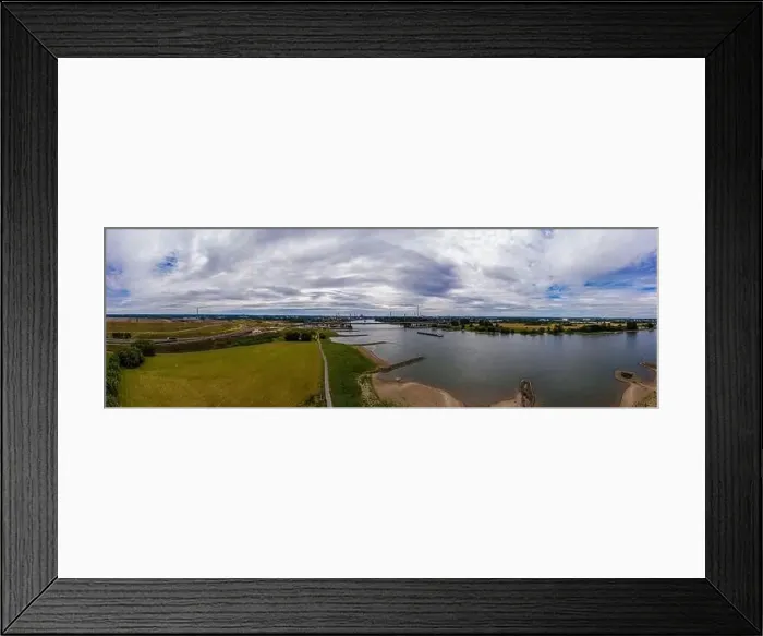 Framed Print : Panoramic view of the Rhine motorway bridge near Leverkusen, Germany. Drone photography Framed Print : Panoramic view of the Rhine motorway bridge near Leverkusen, Germany. Drone photography