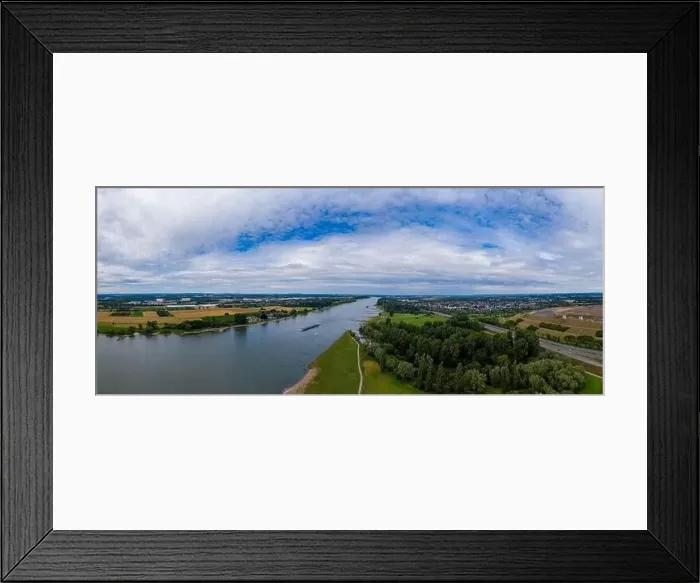 Framed Print : Panoramic view of the Rhine river near Leverkusen, Germany. Drone photography Framed Print : Panoramic view of the Rhine river near Leverkusen, Germany. Drone photography