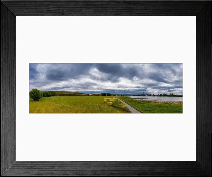 Framed Print : Panoramic view of the Rhine motorway bridge near Leverkusen, Germany. Drone photography Framed Print : Panoramic view of the Rhine motorway bridge near Leverkusen, Germany. Drone photography