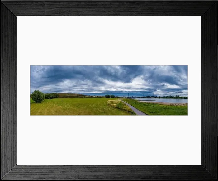 Framed Print : Panoramic view of the Rhine motorway bridge near Leverkusen, Germany. Drone photography Framed Print : Panoramic view of the Rhine motorway bridge near Leverkusen, Germany. Drone photography