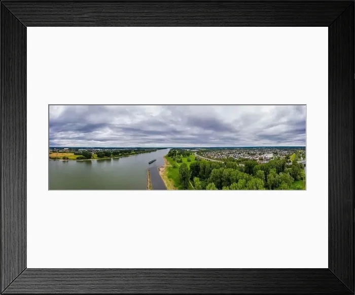 Framed Print : Panoramic view of the Rhine river near Leverkusen, Germany. Drone photography Framed Print : Panoramic view of the Rhine river near Leverkusen, Germany. Drone photography