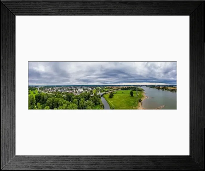 Framed Print : Panoramic view of the rivers Rhine and Wupper near Leverkusen, Germany. Drone photography Framed Print : Panoramic view of the rivers Rhine and Wupper near Leverkusen, Germany. Drone photography