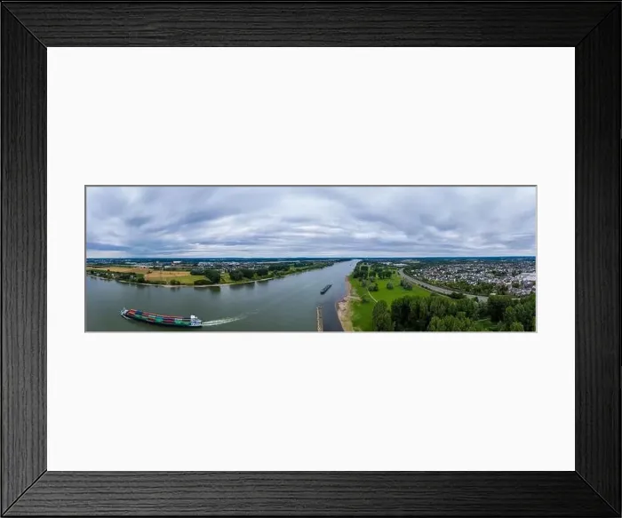 Framed Print : Panoramic view of the Rhine river near Leverkusen, Germany. Drone photography Framed Print : Panoramic view of the Rhine river near Leverkusen, Germany. Drone photography