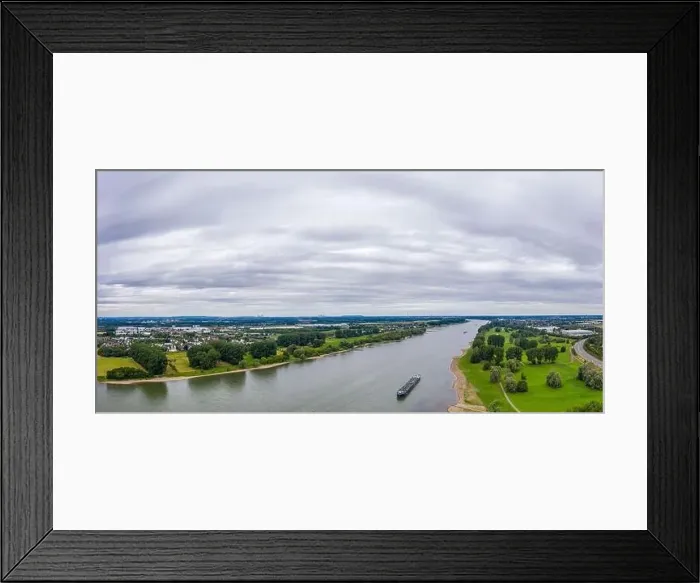 Framed Print : Panoramic view of the Rhine river near Leverkusen, Germany. Drone photography Framed Print : Panoramic view of the Rhine river near Leverkusen, Germany. Drone photography