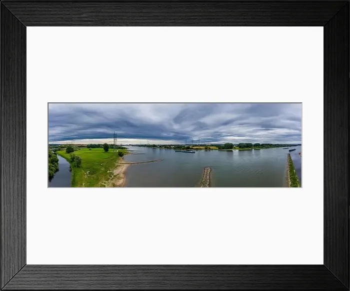 Framed Print : Drone photography. Panoramic view of the rivers Rhine and Wupper near Leverkusen, Germany Framed Print : Drone photography. Panoramic view of the rivers Rhine and Wupper near Leverkusen, Germany